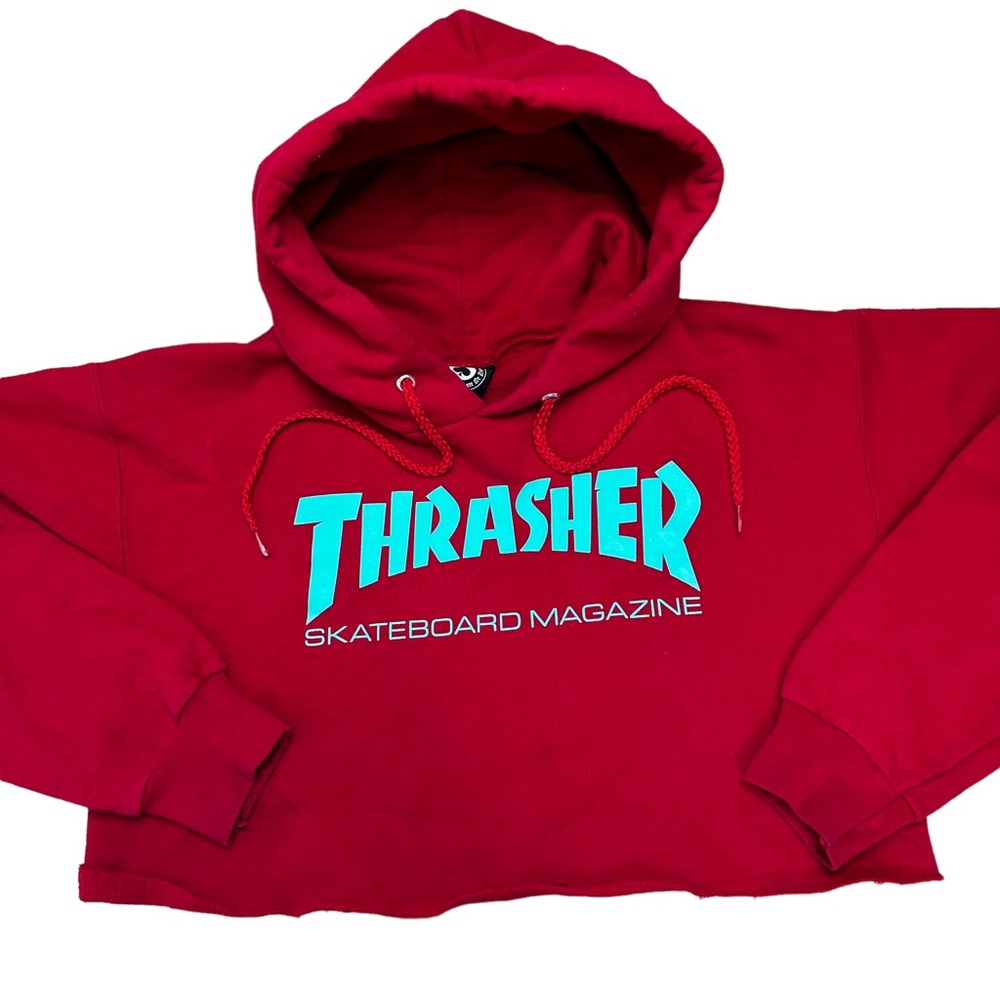 THRASHER Skateboard Magazine Red Crop Sweatshirt Hoodie Size Small Streetwear - Picture 5 of 13
